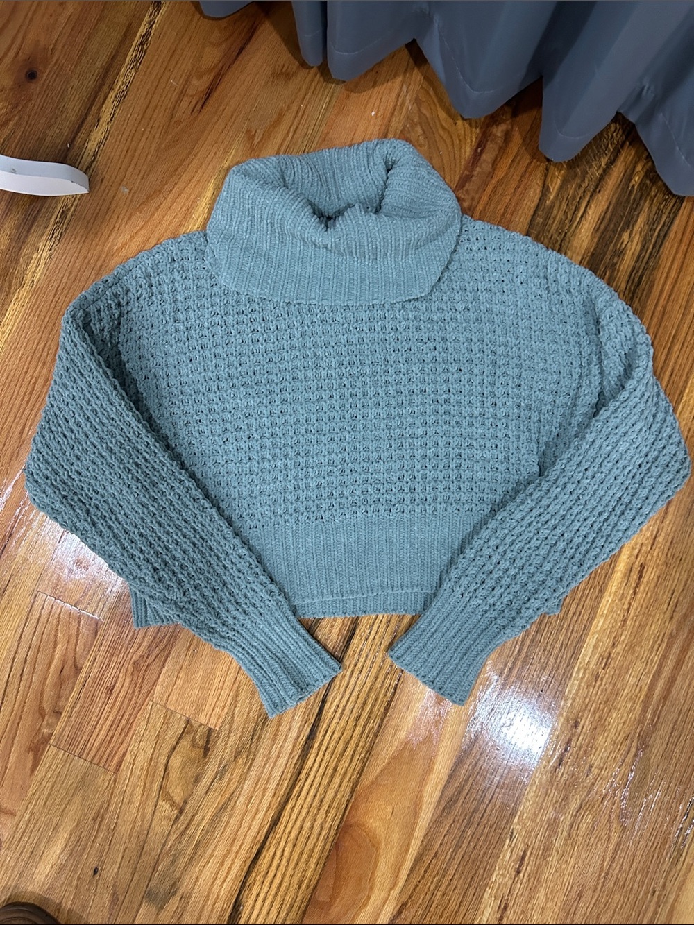 Garage Cropped Turtleneck Sweater in Dusty Teal